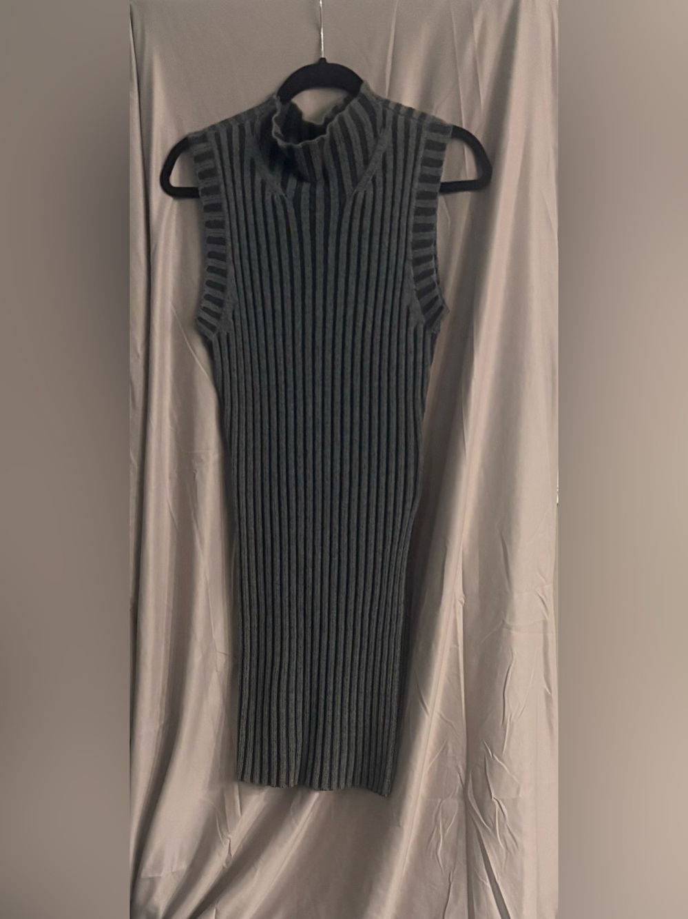Sleeveless Rib Knit Bodycon sweater shirt in Charcoal Gray